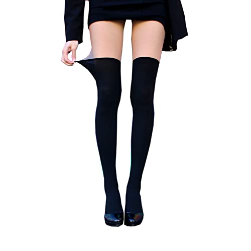 Thigh High Stockings For Women Faux Illusion Kawaii Over the Knee High Tube Socks Mock Garter Cute Tights Cosplay Cool Suspender Pantyhose Gothic Mall Goth with Sheer Nude and Opaque Pattern Design