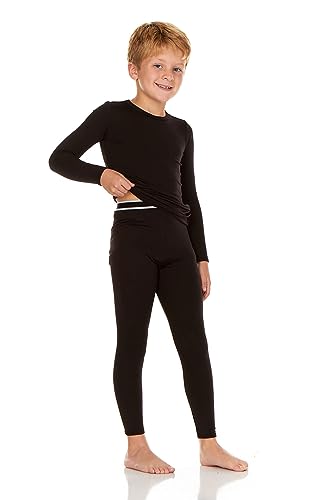 Thermajohn Thermal Underwear for Kids, Boys Thermal Underwear Set | Kids Base Layers for Skiing | Long Johns for Boys Kids, Black, (M)