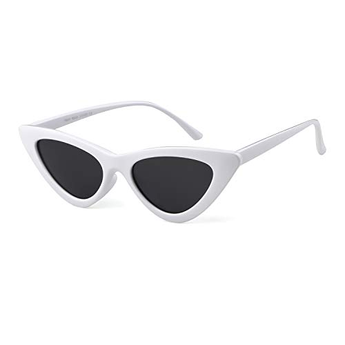 GIFIORE Retro Vintage Cat Eye Sunglasses for Women Trendy Small Cateye Sun Glasses (White Frame/Grey Lens)