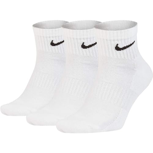 Nike Everyday Cushion Ankle Training Socks (3 Pair), Men's & Women's with Sweat-Wicking Technology, White/Black, Medium
