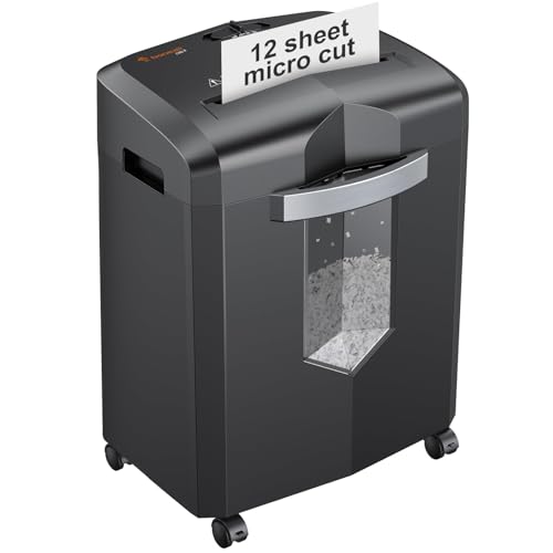Bonsaii 12-Sheet Micro Cut Shredders for Home Office, 60 Minute P-4 Security Level Paper Shredder for CD, Credit Card, Mails, Staple, Clip, with Jam-Proof System & 4.2 Gal Pullout Bin C266-B