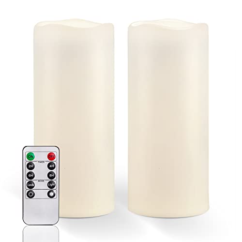 Homemory 10' x 4' Large Waterproof Outdoor Flameless Candles with Remote Control and Timer, Battery Operated Flickering LED Pillar Candles for Outdoor Larterns, Porch, Long Lasting, Set of 2