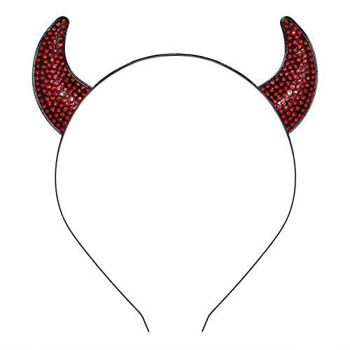 FAERLIIRY Halloween Headband Glitter Devil Horns Headband Cat Ears Devil Headband Red Devil Costume Cosplay Accessories for Woman Men and Kids(B)