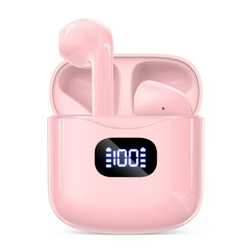 KTGEE Wireless Earbuds, Bluetooth 5.3 Headphones 40Hrs Playtime with Charging Case, IPX5 Waterproof Stereo in-Ear Earphones with Microphone for iOS Android Cell Phone Sports Workout, Pink