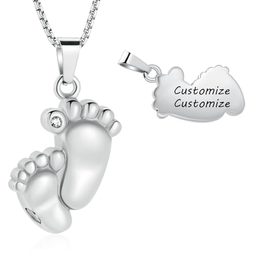 Oinsi Double Baby Feet Cremation Necklace to Hold Ashes for Women Men Memorial Urn Jewelry Keepsake Pendant (Customize)