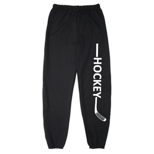 ChalkTalkSPORTS Hockey Stick Word Sweatpants | Hockey Fleece Lined Sweatpants | Black | Youth Small