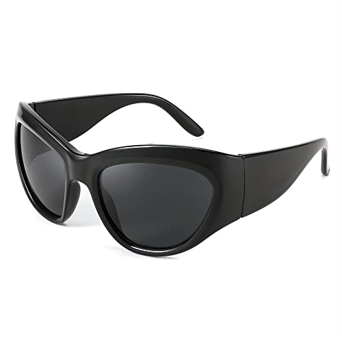 FEISEDY Trendy Y2k Sunglasses Women Men Oversized Shield Sunglasses Fashion Wrap Around Futuristic Glasses B2359