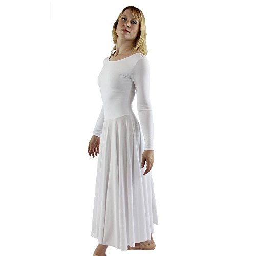 Danzcue Womens Praise Loose Fit Full Length Long Sleeve Dance Dress, White, XX-Large