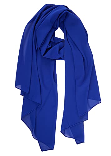 YOUR SMILE for Women Lightweight Breathable Solid Color Soft Chiffon Long Fashion Scarves Sunscreen Shawls (Royal Blue)