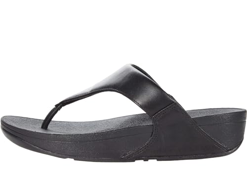 FitFlop Women's Lulu Toe-Post Leather Flip-Flop Sandal, Black, 9