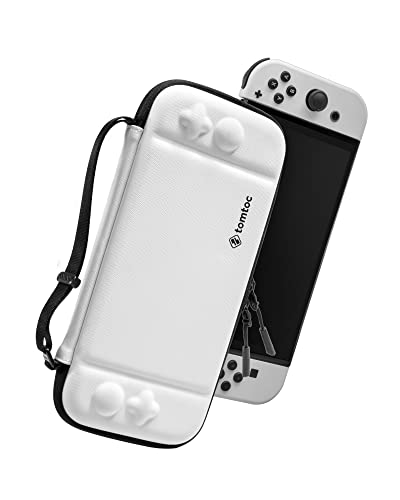 tomtoc Slim Carrying Case for Nintendo Switch / OLED Model, Protective Switch Sleeve with 10 Game Cartridges, Hard Portable Travel Carry Case, with Original Patent and Military Grade Protection, White