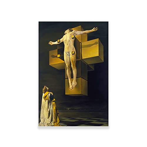 Salvador Dali Wall Art - Crucifixion Corpus Hypercubicus Poster - Surrealism Art Prints - Pictures Of Jesus Christ for Wall Canvas Home Bedroom Unframed (12x18inches/30x45cm,Crucifixion Corpus)