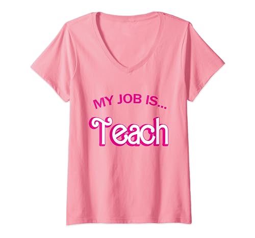 Womens Retro School Humor Funny Teacher Life My Job Is Teach V-Neck T-Shirt