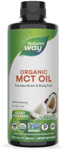 Nature's Way Organic MCT Oil, Brain and Body Fuel from Coconuts*; Keto and Paleo Certified, Organic, Gluten Free, Non-GMO Project Verified, 16 Fl Oz (Packaging May Vary)