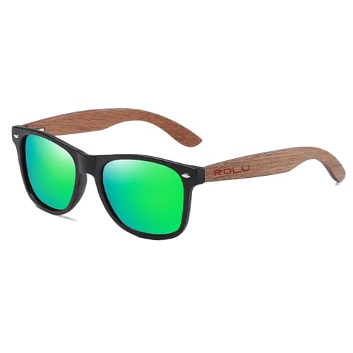 ROLU Wooden Sunglasses for Men and Women - Polarized UV Protection, Mirrored Lenses, Ultra Light Bamboo Frame - The Forest Adventurer
