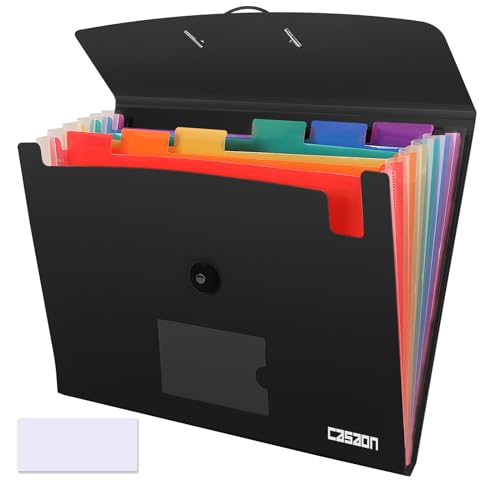 7 Pocket Accordian File Folders, Expanding File Folder A4 Letter Size Paper Portable Document Organizer-Black