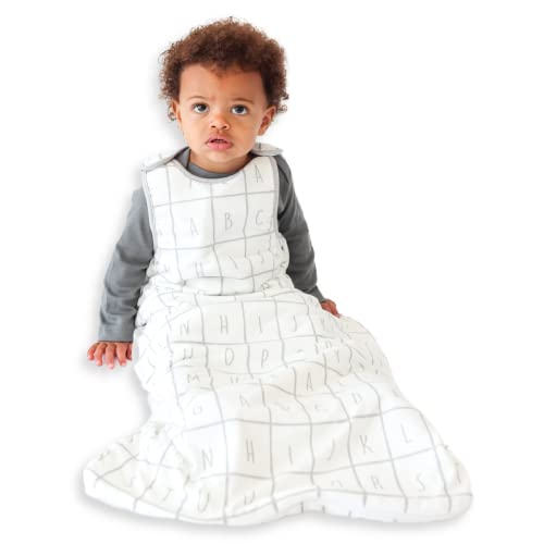 Tealbee Dreambag: Baby Sleep Sack Universal Fit 6-24 Months - 1.2 TOG All Season Baby Wearable Blanket- Rayon Made from Bamboo, Organic Cotton with 2-Way Zipper - Alphabet