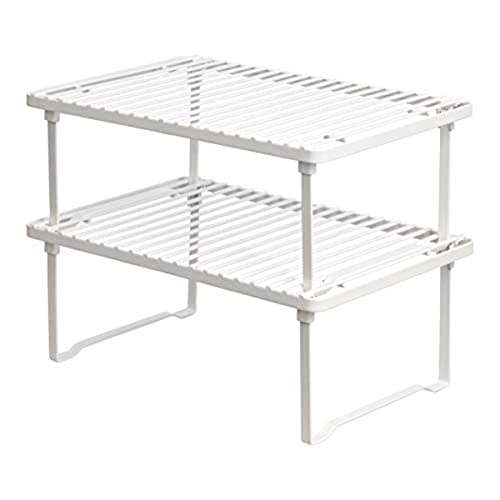 Amazon Basics Stackable Metal Kitchen Storage Shelves, Set of 2 - White, 12.5' L x 8' D x 4.5' H