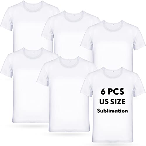 Handepo 6 Pcs Men Sublimation Blank T Shirt White Polyester Shirts Short Sleeve Blank T Shirts Crew Neck Shirts for Printin (2XL Size)
