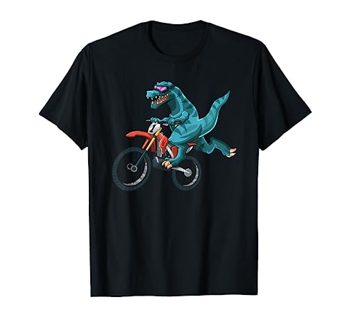 Funny Dino On Dirt Bike T-Rex Lover Rider Motorcycle Riding T-Shirt