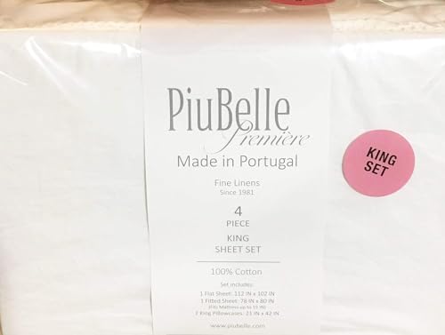 Home Goods Piu Belle piubelle Portugal White 4-pc 100% Cotton-Hotel Luxury, Extra Soft, Cooling Bed Sheets Breathable Bed Sheet Set (King (U.S. Standard), Crochet Trim)