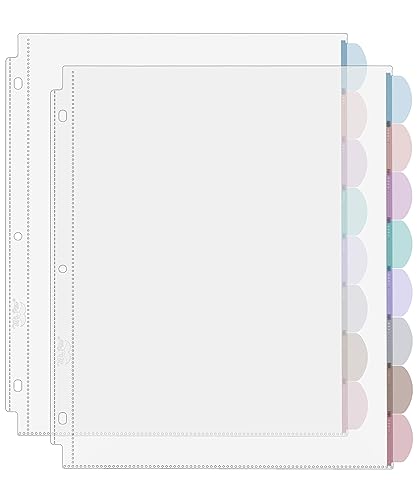 Mr. Pen- Clear Sheet Protectors with Binder Tabs, 8 Tabs, 2 Sets, Clear Binder Sheet Protectors, Clear Plastic Dividers for 3 Ring Binder, Insertable Index Page Divider Multicolor Tabs