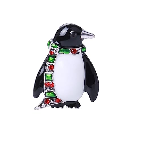 Penguin Rhinestones Christmas Brooch Pins for Women Teen Girls Green Enamel Red Crystal Cute Animal Ornament Wreath Brooches Lapel Pin Christmas Festival New Year Party Gift