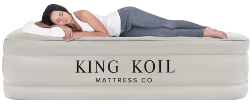 King Koil Luxury California King Air Mattress with Built-in Pump for Home, Camping & Guests - 16” King Size Inflatable Airbed Luxury Double High Adjustable Blow Up Mattress, Durable Waterproof.
