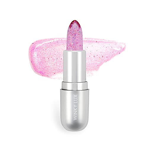 Winky Lux Glitter Confetti Balm, pH Color Changing Lipstick, Vegan & Cruelty Free Lip Balm, Hydrate & Plump, Sheer Pink Lipstick With Lavender Confetti