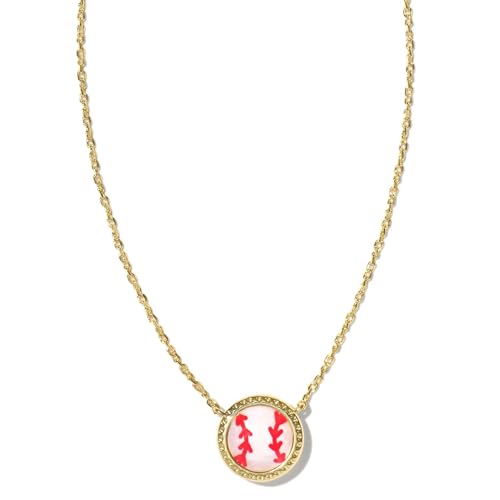 Kendra Scott Baseball 14k Gold-Plated Short Pendant Necklace in Ivory Mother of Pearl, Fashion Jewelry for Women