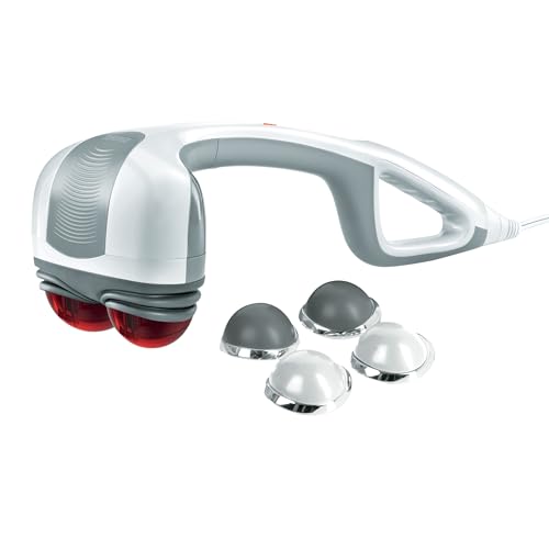 Homedics Back Massager - Heated Automatic Percussion Back, Body and Neck Massager with Duel Pivoting Heads, Interchangeable Nodes, for Shoulders, Legs and Feet, White