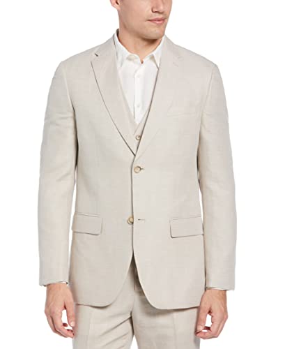 Perry Ellis Men's Linen-Blend Suit Jacket, Breathable Single Breasted Blazer, Regular Fit, with Chest Pocket (Sizes 36-54), 46 Tall, Natural Linen Herringbone