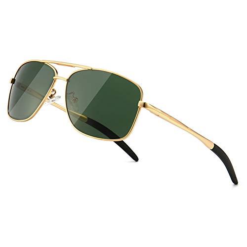 SUNGAIT Men's Polarized Sunglasses Durable Metal Frame for Fishing Driving Golf (Gold Frame/Green Lens) Metal Frame 0925 JKLV