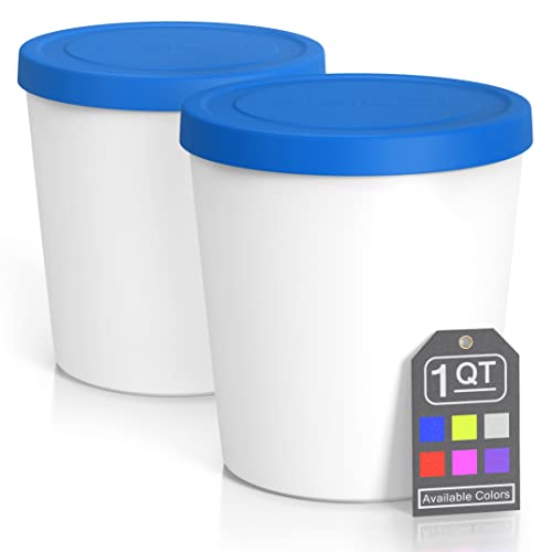 BALCI - Premium Ice Cream Containers (2 Pack - 1 Quart Each) Perfect Freezer Storage Tubs with Lids for Ice Cream, Sorbet and Gelato! - Blue