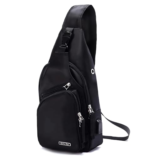 Seoky Rop Sling Bag for Men Women Crossbody Shoulder Bag Travel Hiking Water Resistant Sling Backpack with USB Charging Port Black