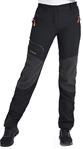 Postropaky Womens Outdoor Snow Ski Pants Waterproof Hiking Insulated Softshell Pants Snowboard Zipper Bottom Leg(Black16S)