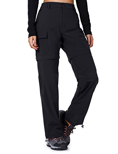 Cycorld Women's-Hiking-Pants-Convertible Quick-Dry-Stretch-Lightweight Zip-Off Outdoor Pants with 5 Deep Pocket（Black, Medium