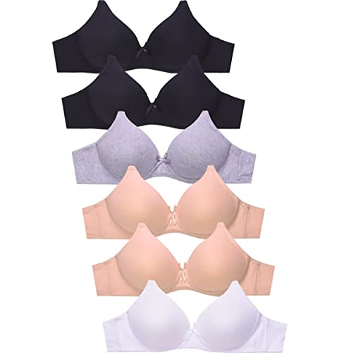 Iheyi 6 Packs No Wire Full Cup Wireless Regular Padded Wire Free Bra A/B/C/D 30A, (30) 30A