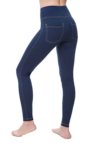 Nirlon Women's Jeggings High Waist Tummy Control Jean Leggings with Pockets (M, Jeans)