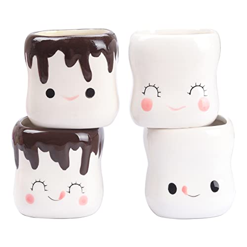 Marshmallow Mugs Set of 4 - Cute Cups for Hot Cocoa, Christmas and Mother's Day Gifts - 6OZ
