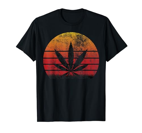Sun Vintage Marijuana Weed Cannabis Leaf Retro Doobies Cool T-Shirt