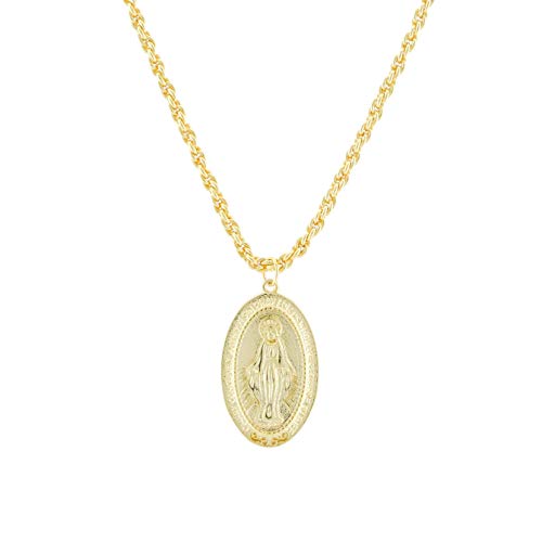 18K Gold Virgin Mary Necklace - Medallion Necklace - Miraculous Medal Coin Necklace for Women Religious Necklace (Gold)