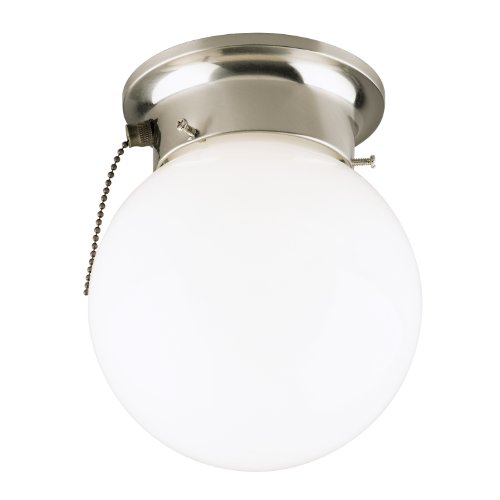Westinghouse Lighting 6720800 One-Light Flush-Mount Interior Ceiling Fixture with Pull Chain, Brushed Nickel Finish with White Glass Globe,
