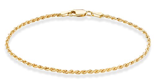 Miabella 18K Gold Over Sterling Silver Italian 2mm, 3mm Diamond-Cut Braided Rope Chain Bracelet for Men Women, Solid 925 Made in Italy (2mm - Length 7 Inches (Small))