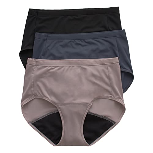 Hanes Women's Fresh & Dry Light and Moderate Period (Pack of 3)Brief Underwear, Multiple Options Available, Beige,Black and Gray, 10