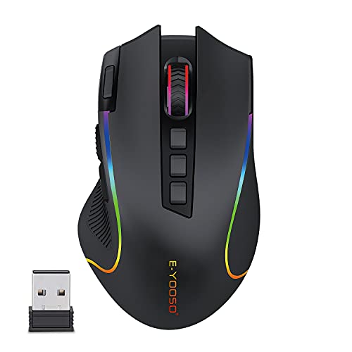 Wireless Gaming Mouse, 8000 DPI Optical Sensor, RGB Backlit, MMO 9 Programmable Buttons, with Macro Recording Side Buttons, Rapid Fire Button, Rechargeable for Mac Windows Computer Gamer, Black