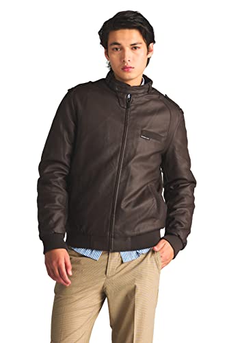 Members Only Men's Faux Leather Iconic Racer Jacket (Dark Brown, Large)