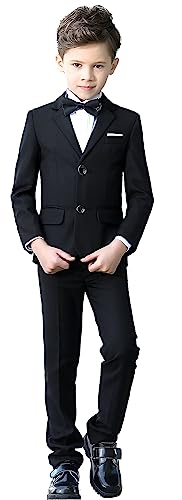 YuanLu Boys Colorful Formal Suits 5 Piece Slim Fit Dresswear Suit Set (Black, 12)