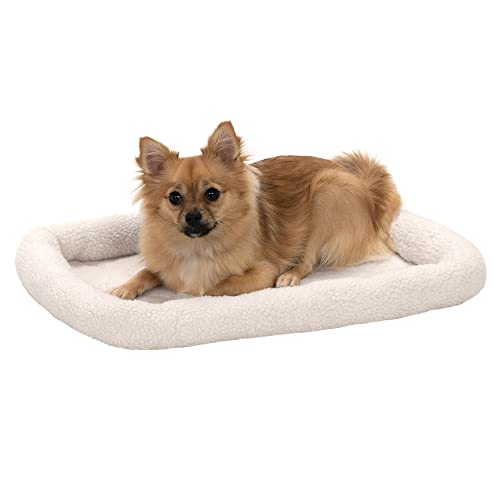 Furhaven Dog Bed for Small Dogs & Indoor Cats, 100% Washable, Sized to Fit Crates - Sherpa Fleece Bolster Crate Pad - Cream, Small