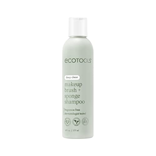 EcoTools Makeup Brush + Sponge Shampoo, Remove Makeup & Impurities From Brushes, Sponges, & Puffs, Fragrance-Free Brush Cleanser, No Harsh Chemicals, Vegan, & Cruelty-Free, 6 fl.oz./ 177 ml, 1 Count